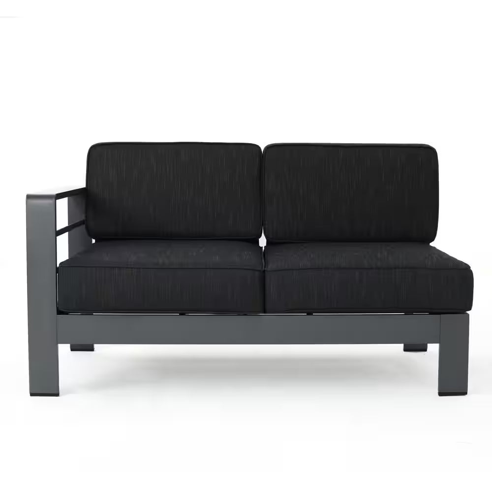 Gray 5-Piece Aluminum Outdoor Patio Fire Pit Conversation Set with Dark Gray Cushions