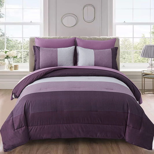 Purple Comforter Sets King, Reversible Striped Patchwork down Alternative Comforter for King Bed,3 Pieces (1Comforter+2 Pillowcase), Soft Microfiber Bedding Duvet Insert Set 104”×90”