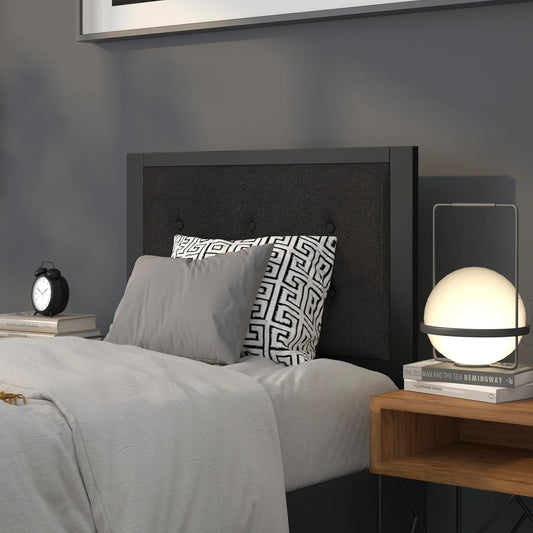 Twin Size Upholstered Metal Panel Headboard in Tufted Black Fabric