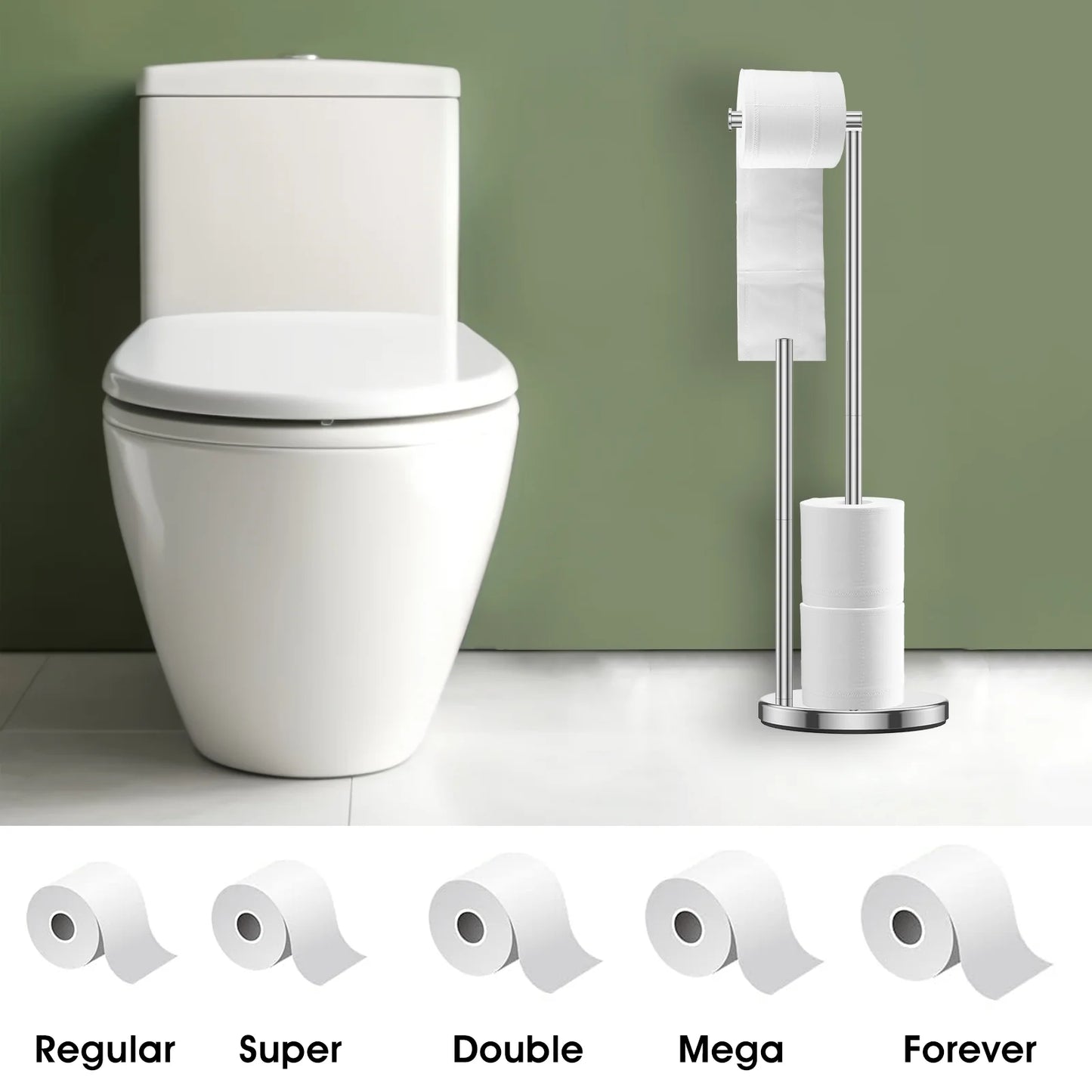 Free Standing Toilet Paper Holder Stand, Stainless Steel Toilet Paper Holder, Rustproof Tissue Roll Holder, Floor Stand Storage for Bathroom