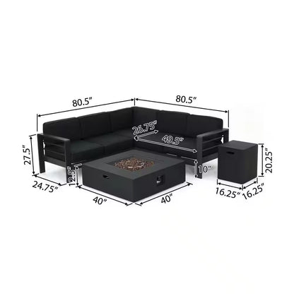 Gray 5-Piece Aluminum Outdoor Patio Fire Pit Conversation Set with Dark Gray Cushions