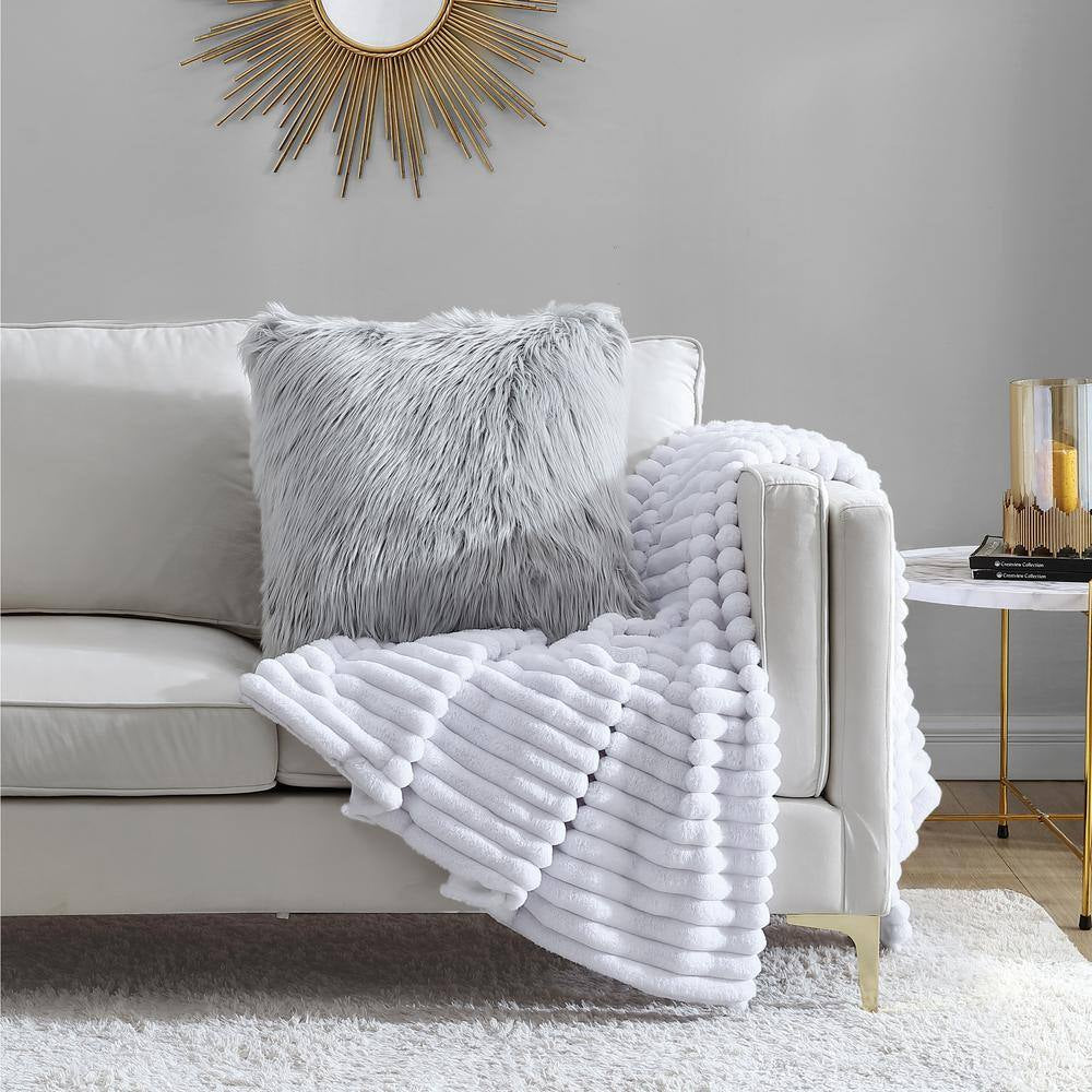Sheepskin Faux Fur Gray 22 In. X 22 In. Plush Acrylic Decorative Pillow