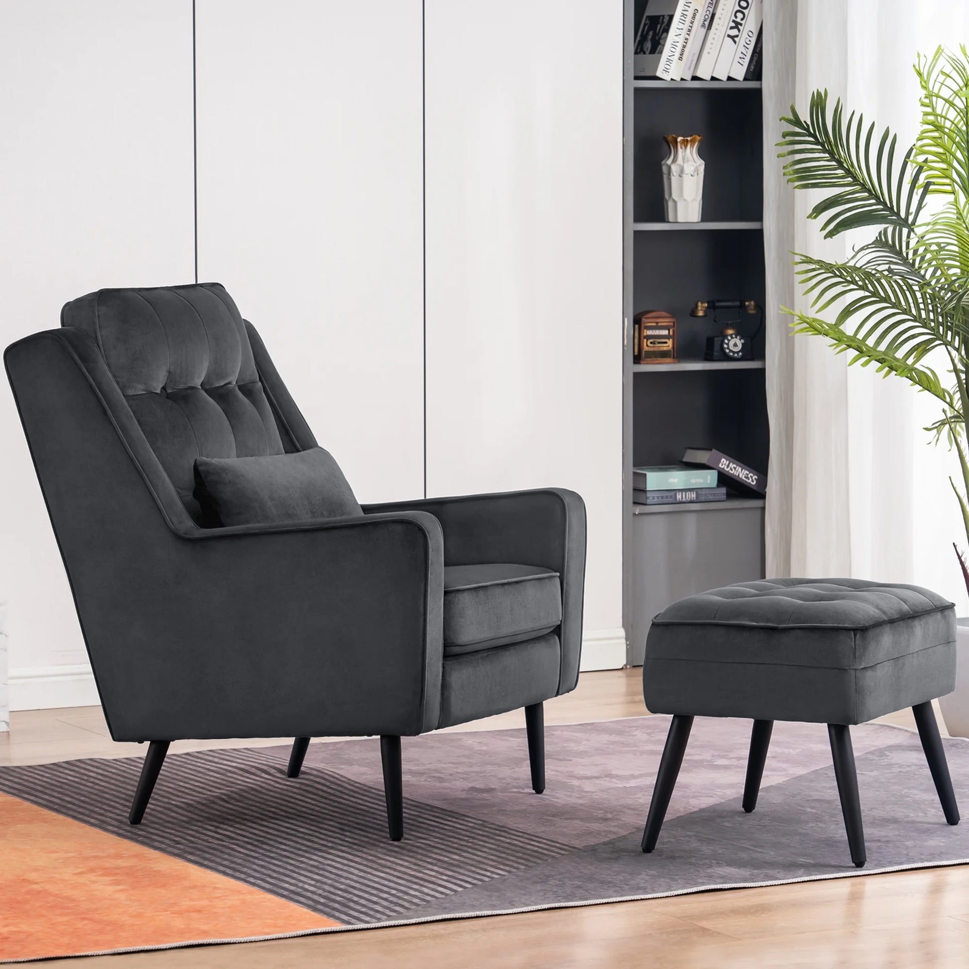 Modern Accent Club Arm Chair, Velvet Upholstered with Metal Legs 4278 (Dark Grey)