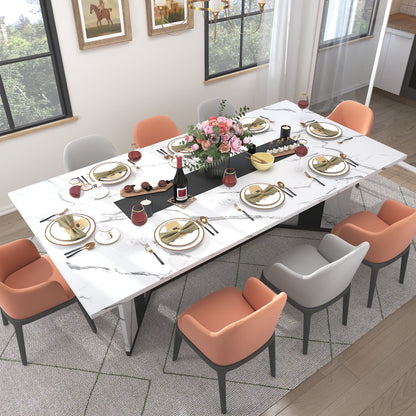 78 Inch Large Rectangular Dining Table for 8-10 People, Dining Table with Marble-Color Wood Waterproof Tabletop and Adjustable Leg, 6.5Ft Luxurious Family Dinner Table for Office Kitchen Living Room