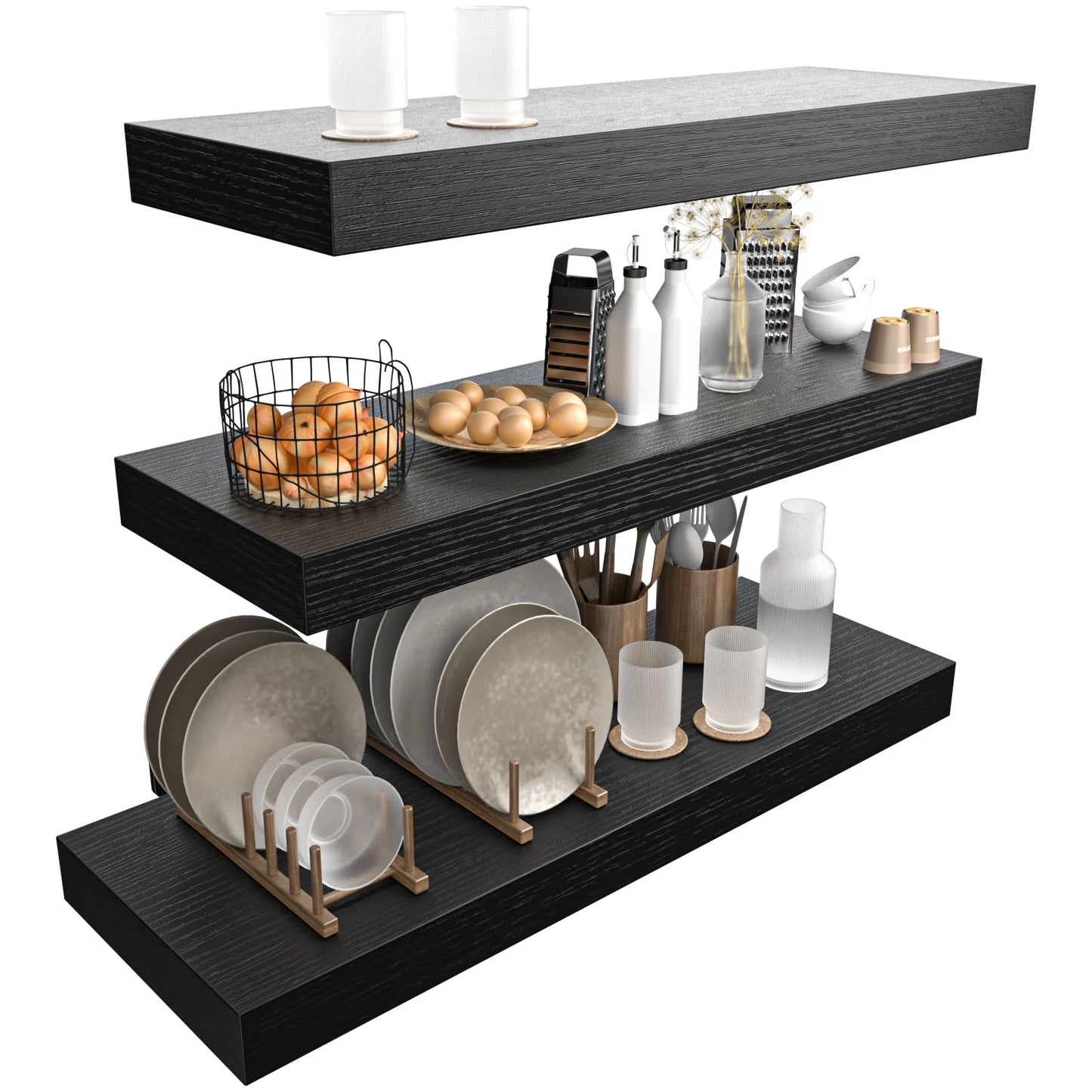 3 Sets 15 X 7" Wall Mounted Floating Shelves, Storage Shelves Perfect for Bedroom, Bathroom, Living Room and Kitchen Storage