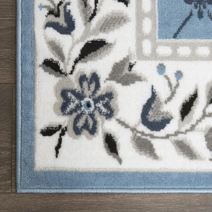 Premium Aydin Traditional Diamond Floral Area Rug, Blue/Ivory, 5'2"X7'4"