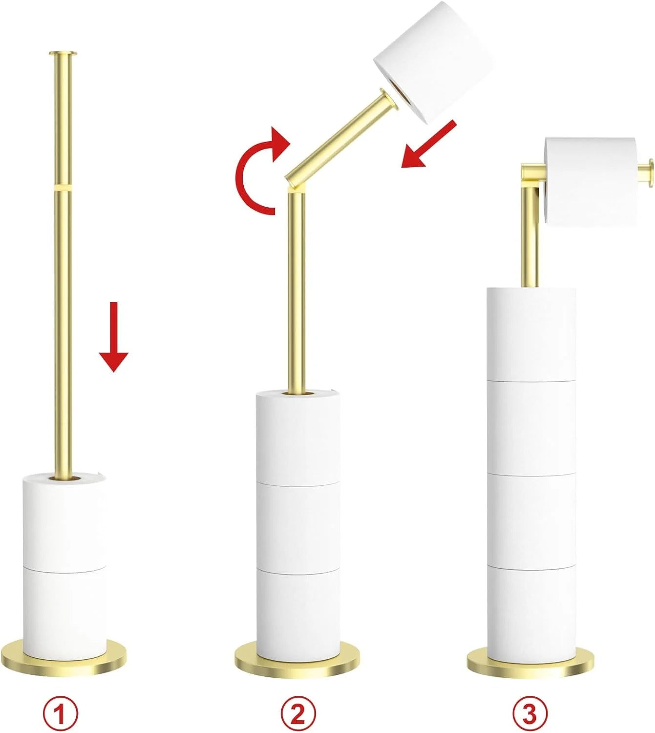 Folding Toilet Paper Holder Stand, Freestanding Toilet Roll Holder, Stainless Steel Paper Storage Holds 5 Paper Rolls, Rust Proof, Large Capacity