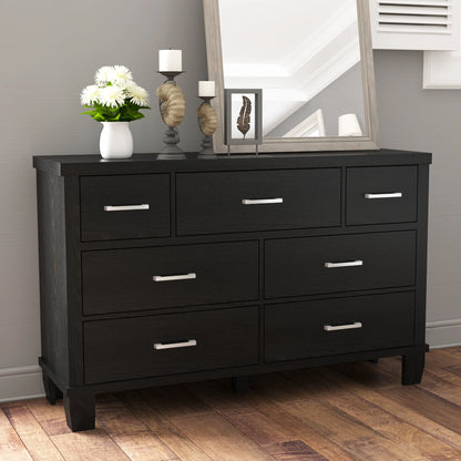 Dresser for Bedroom with 7 Drawers, Storage Drawer Organizer, Tall Chest of Drawers for Closet, Clothes, Kids, Baby, Living Room, Wood Drawers, Black