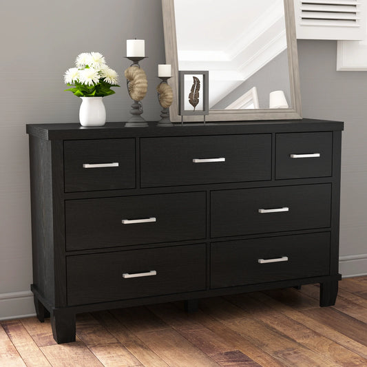 Dresser for Bedroom with 7 Drawers, Storage Drawer Organizer, Tall Chest of Drawers for Closet, Clothes, Kids, Baby, Living Room, Wood Drawers, Black