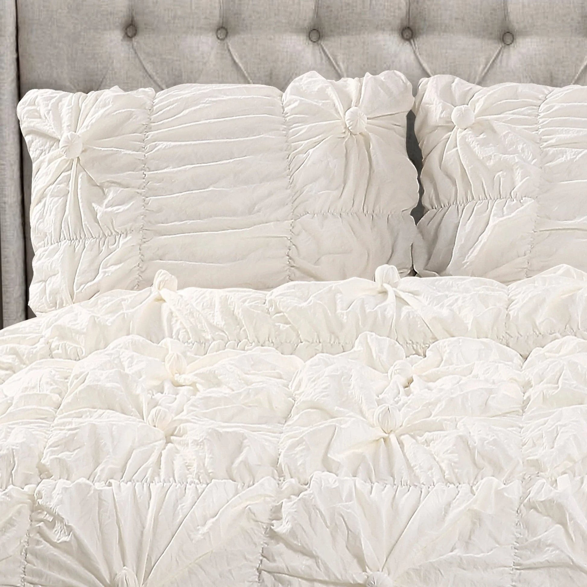 Bella Textured Ruching Comforter, Full/Queen, White, 3-Pc Set