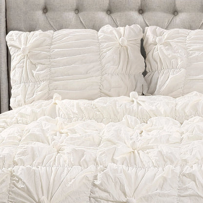 Bella Textured Ruching Comforter, Full/Queen, White, 3-Pc Set