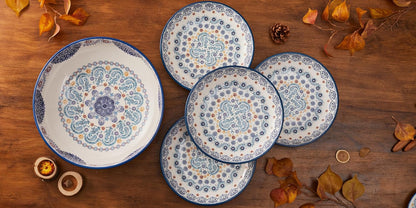 Blue Talavera Ceramic Pasta Bowl, Set of 5(1 Unit 214Oz, 4 Units 35Oz), for Pasta, Salad, Microwave & Dishwasher Safe, House Warming Gift