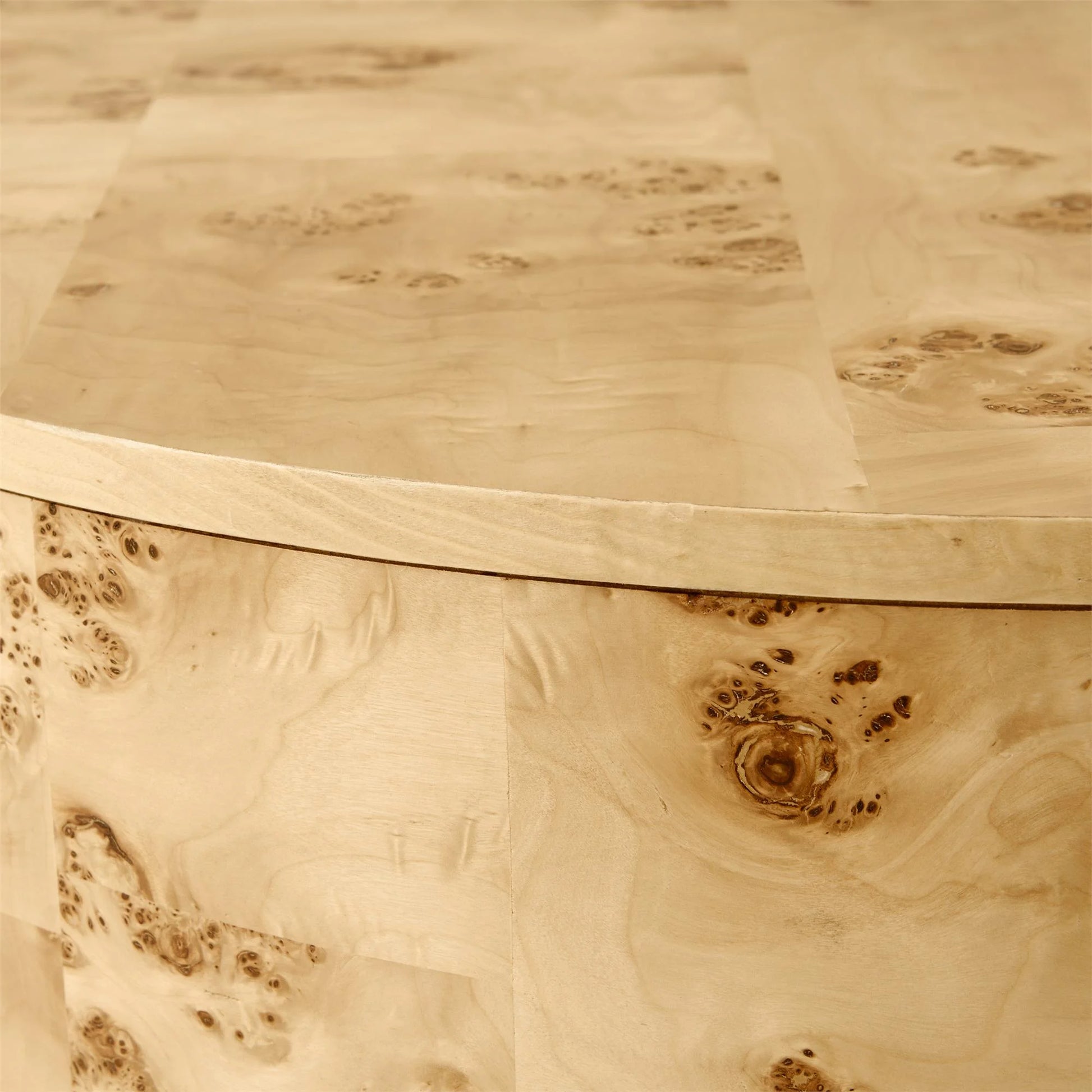 Burlwood round Coffee Table, Light Burl Wood Veneer