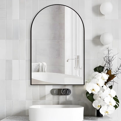 Wall Mounted Mirror, 20"X30" Arch Bathroom Mirror Has Metal Frame, 2 Pieces Black Decor for Mantle, Entryway