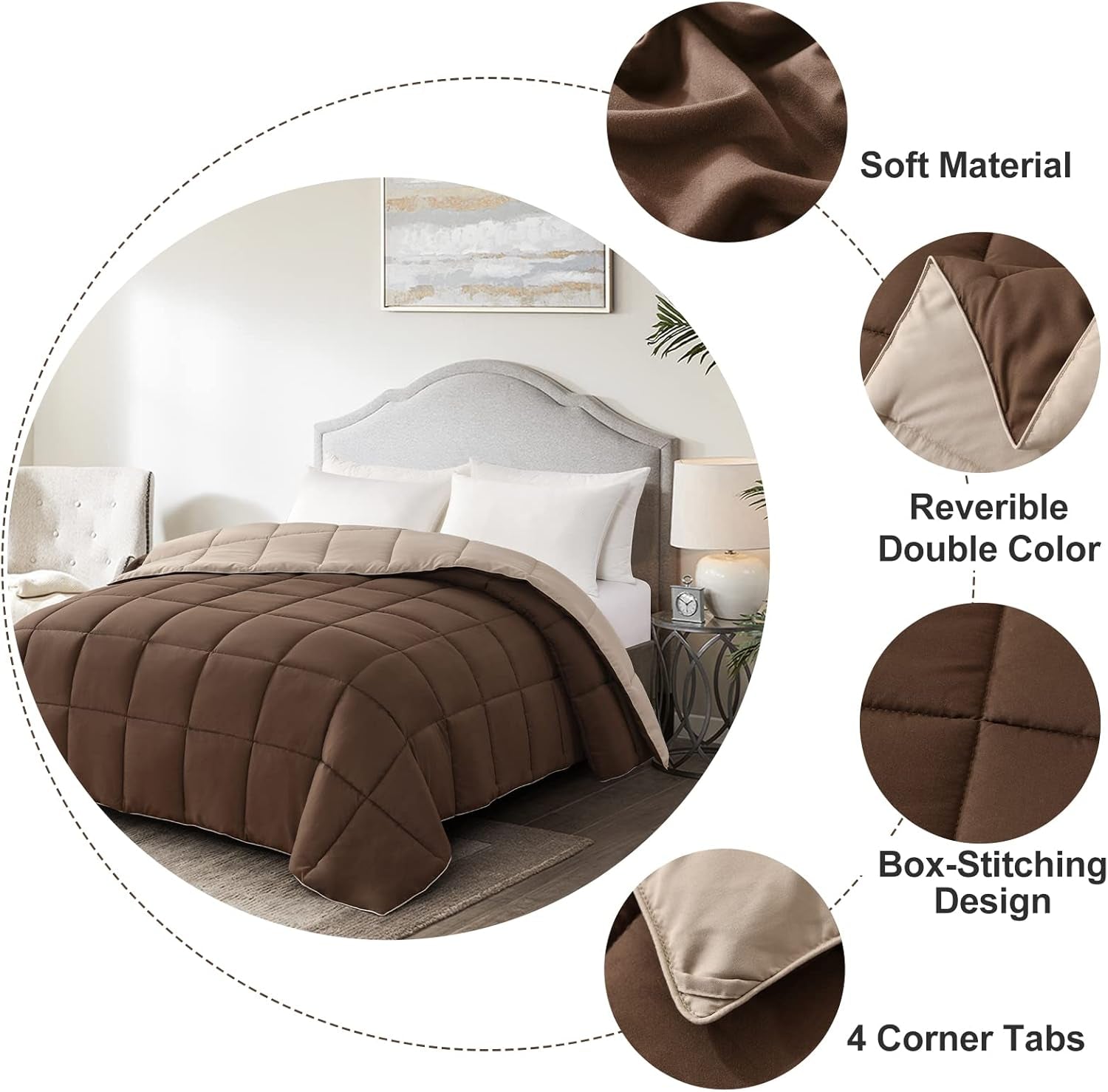 Twin Comforter Duvet Insert - Brown down Alternative Bed Comforter Twin Size, Lightweight Bedding Comforters Quilted Soft All Season Reversible Chocolate Brown/Beige