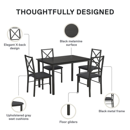 5-Piece Dining Table and Chair Set for 4, Black