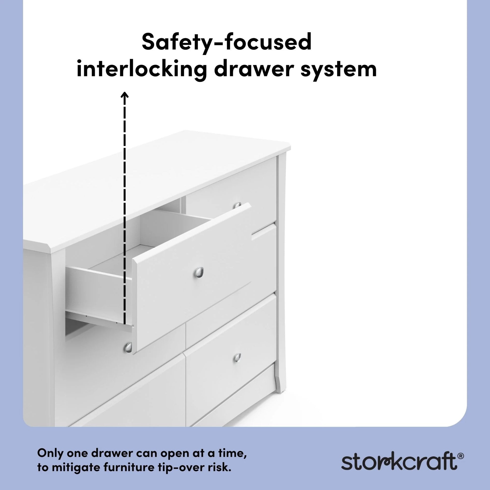 Crescent 6 Drawer Nursery Double Dresser, White