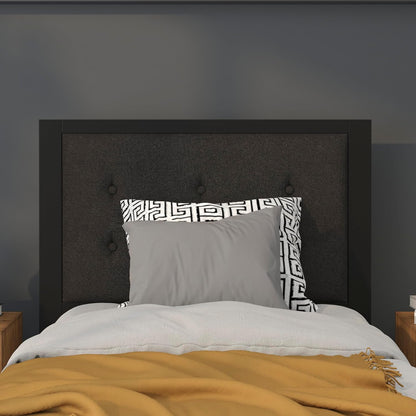 Twin Size Upholstered Metal Panel Headboard in Tufted Black Fabric