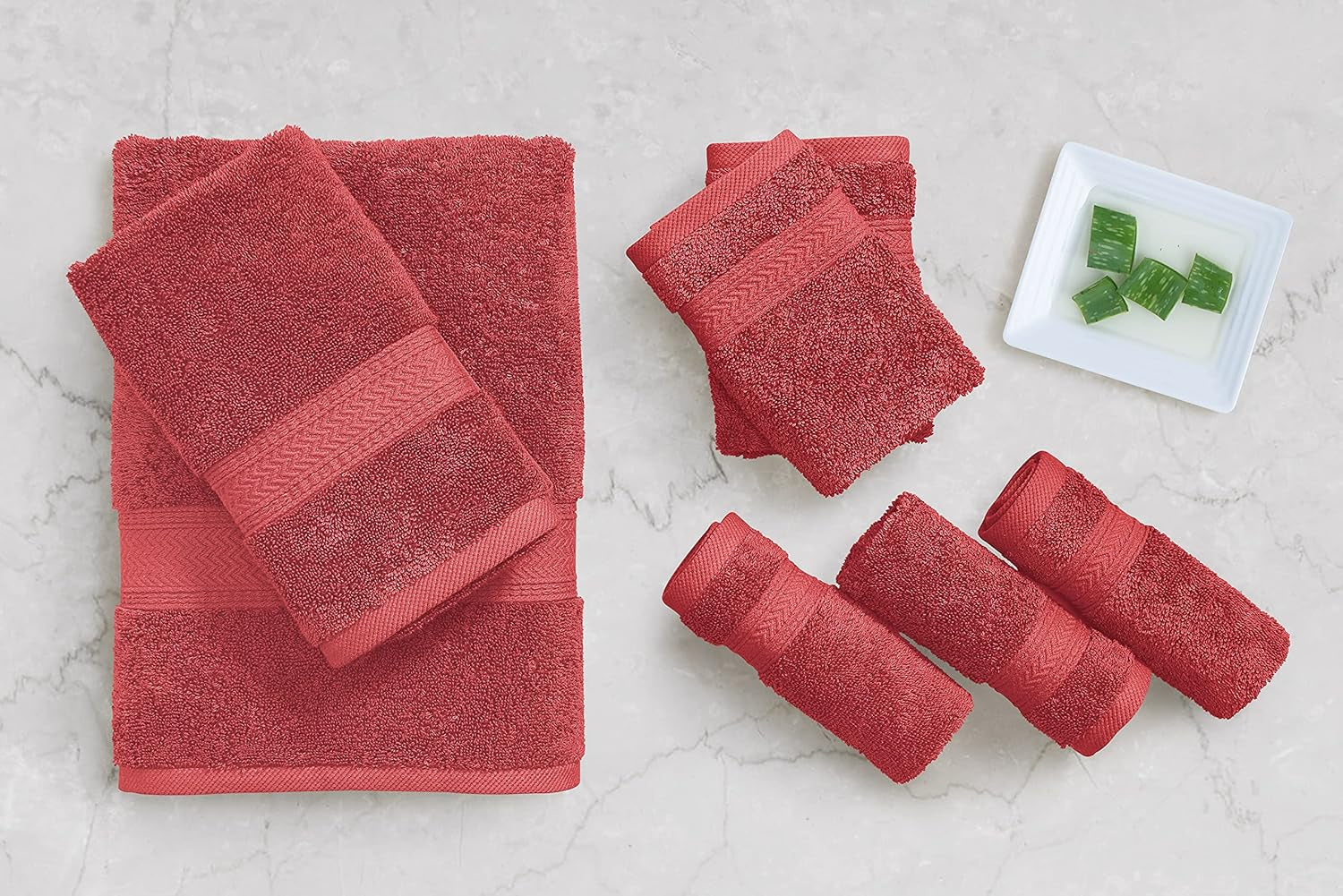 100% Cotton Bath Towel Set of 10, 2 Large Bath Towels, 4 Soft Hand Towels, 4 Wash Towels, Hotel Quality, Super Absorbent - Biking Red