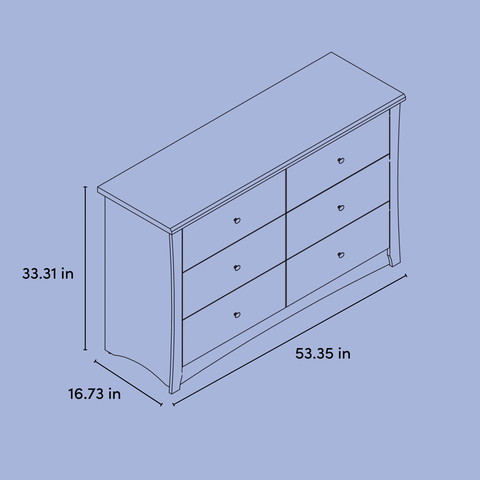 Crescent 6 Drawer Nursery Double Dresser, White
