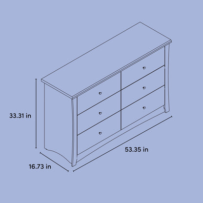 Crescent 6 Drawer Nursery Double Dresser, White