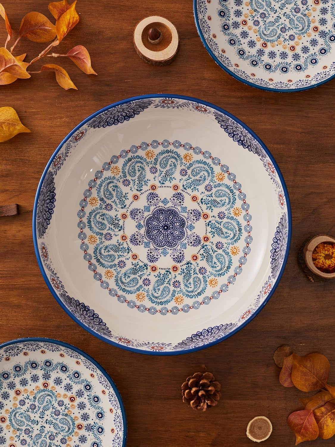 Blue Talavera Ceramic Pasta Bowl, Set of 5(1 Unit 214Oz, 4 Units 35Oz), for Pasta, Salad, Microwave & Dishwasher Safe, House Warming Gift