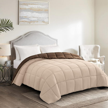 Twin Comforter Duvet Insert - Brown down Alternative Bed Comforter Twin Size, Lightweight Bedding Comforters Quilted Soft All Season Reversible Chocolate Brown/Beige