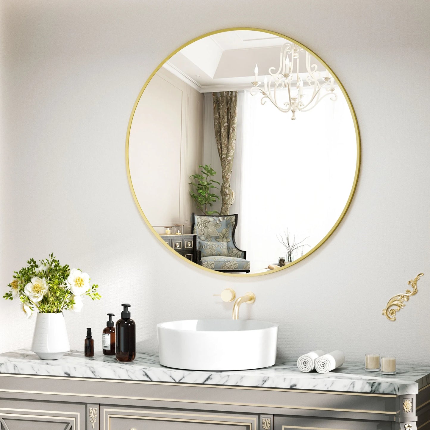 36" Wall Mirror Bathroom Mirror Wall Mounted round Mirror, Gold