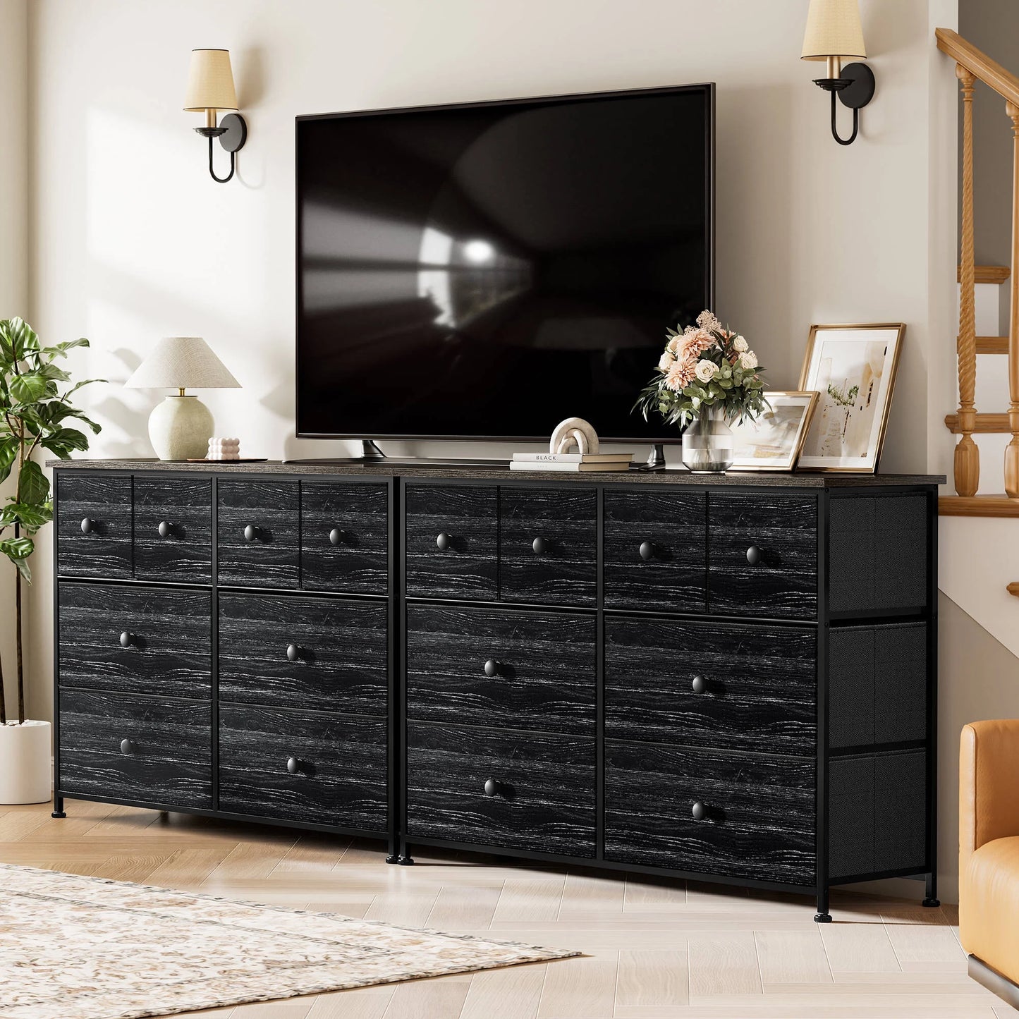8 Drawer Dresser for Bedroom Chest of Drawers Fabric Storage Bin Black