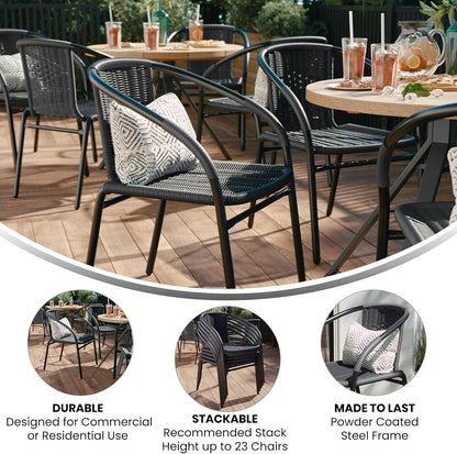 Set of 2 Modern Rattan Indoor/Outdoor Stack Chairs, Stacking Rattan Patio Chairs with Curved Back and Cross Bracing, Gray