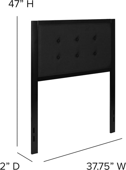 Twin Size Upholstered Metal Panel Headboard in Tufted Black Fabric