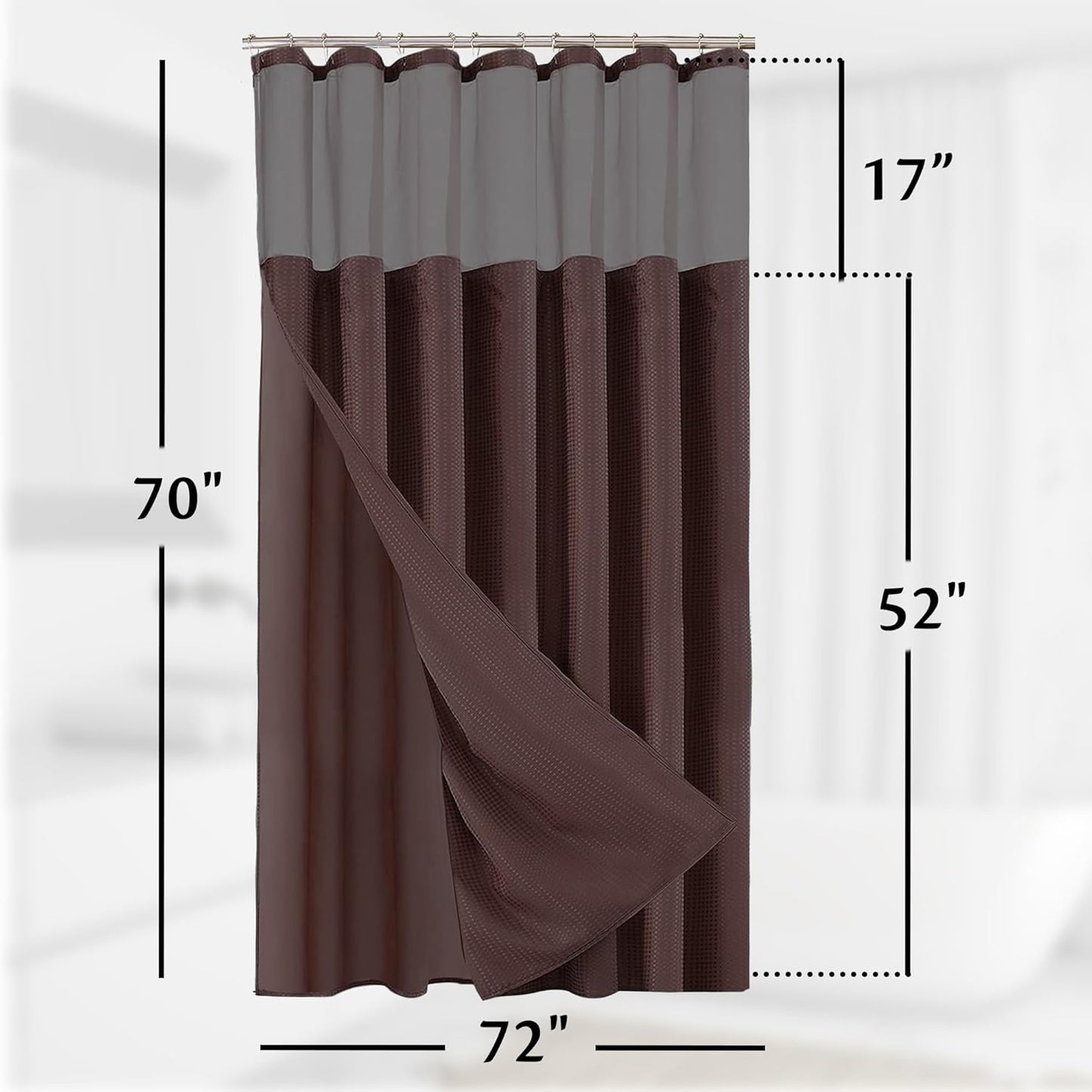 Waffle Weave Shower Curtain with Liner Sets - Modern Shower Curtain for Bathroom with Mesh Top Window - Premium Quality Fabric Snap S𝐡ower Cur𝚝ain