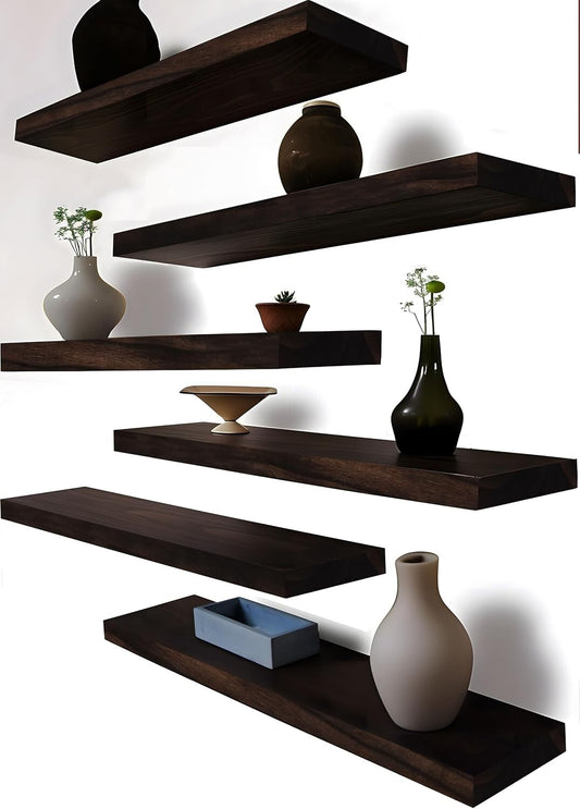 6 Pack Rustic Wood Floating Shelves for Wall Decor Farmhouse Shelf for Bedroom