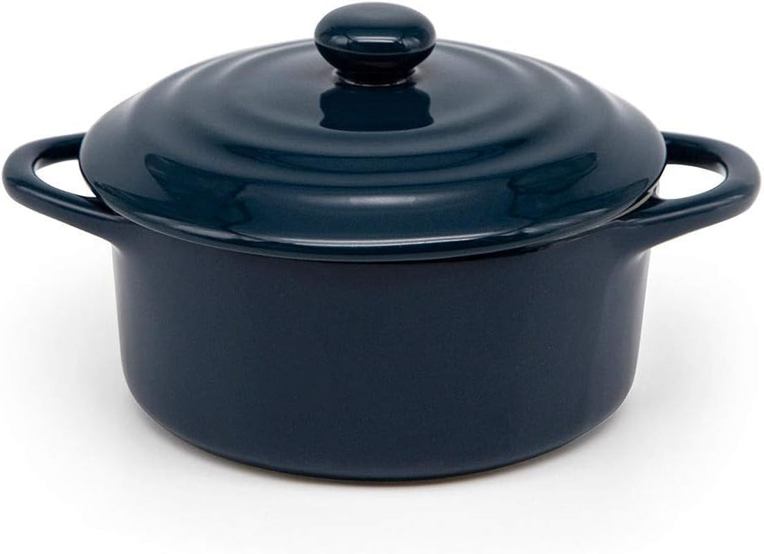 Ceramic Mini Cocotte Set, Small Casserole Dishes with Lids and Handles, Individual Baking Ramekins, Oven, Microwave & Dishwasher Safe, Stoneware, 12 Oz, Set of 4, Navy
