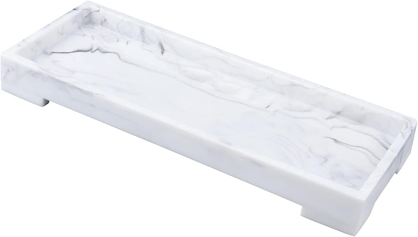 Vanity Toilet Tank Tray, White Elegant Marble Pattern Bathtub Organizer, Bathroom Collector for Small Things, Make-Up Desk, Resin Dresser Jewelry Tray - Medium Size