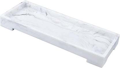 Vanity Toilet Tank Tray, White Elegant Marble Pattern Bathtub Organizer, Bathroom Collector for Small Things, Make-Up Desk, Resin Dresser Jewelry Tray - Medium Size