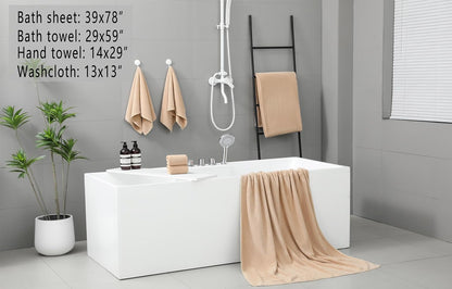 29X59 Inch Bath Towels Set of 6 Large, Super Soft Absorbent Lint Free Microfiber Towels for Bathroom 80% Polyester (Beige,6 Piece)
