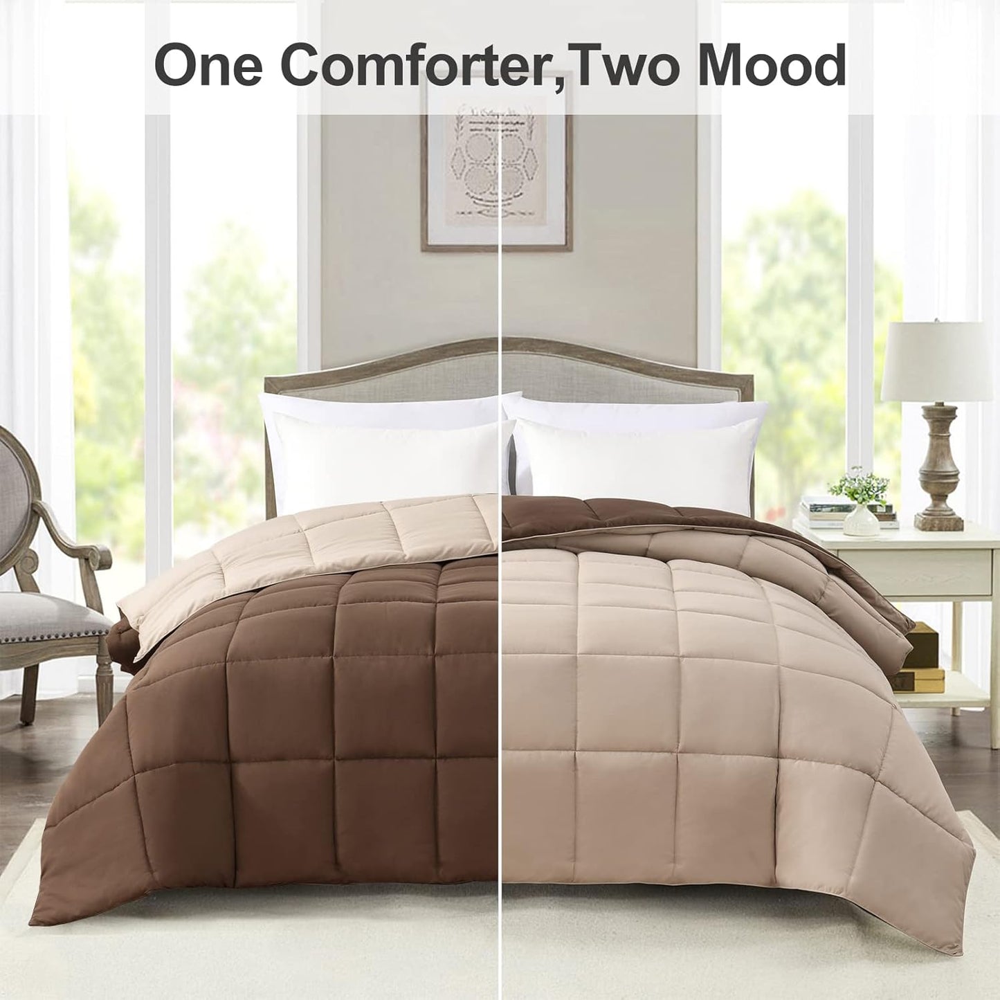 Twin Comforter Duvet Insert - Brown down Alternative Bed Comforter Twin Size, Lightweight Bedding Comforters Quilted Soft All Season Reversible Chocolate Brown/Beige