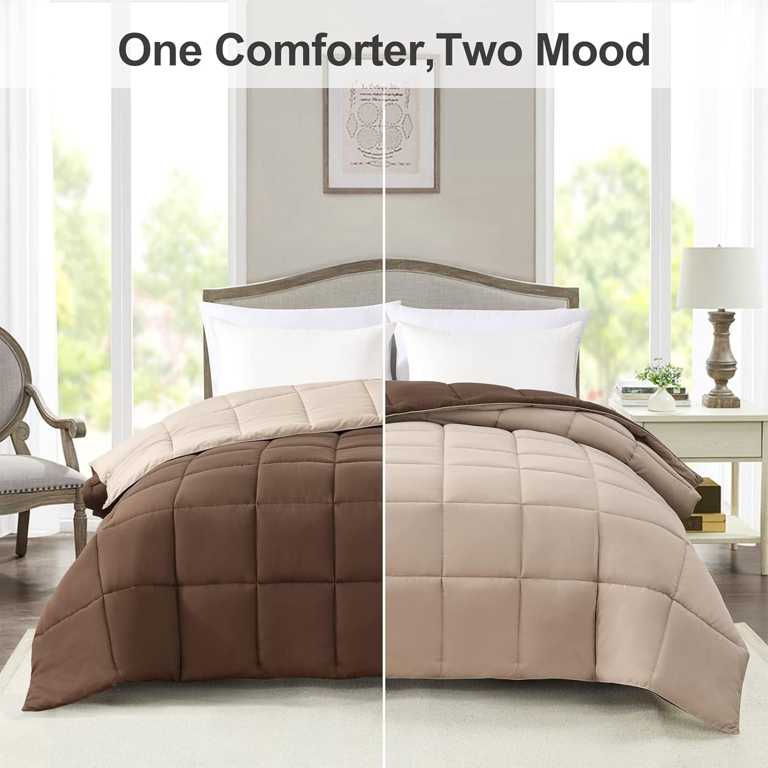 Twin Comforter Duvet Insert - Brown down Alternative Bed Comforter Twin Size, Lightweight Bedding Comforters Quilted Soft All Season Reversible Chocolate Brown/Beige