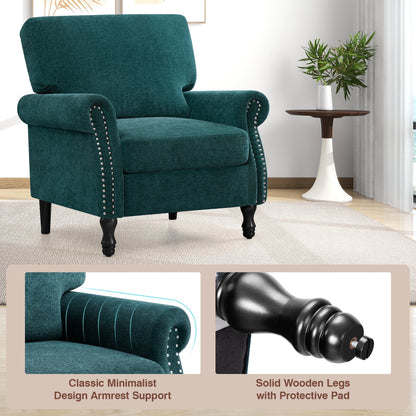 Modern Accent Chair Armchair, Linen Fabric Upholstered Comfy Single Sofa with Solid Wood Frame for Living Room, Green