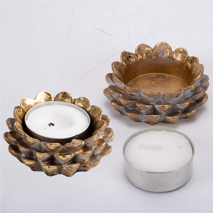Easter Ornaments Wooden Candle Holder Resin Tea Light Candle Holders Natural Wooden Planter Flower Pot for Rustic Christmas Wedding Party Birthday Decoration (2PCS Tea Light Candle Holders)