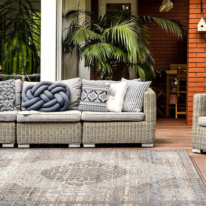 Distressed Traditional Indoor/Outdoor Area Rug 5' X 7' Beige