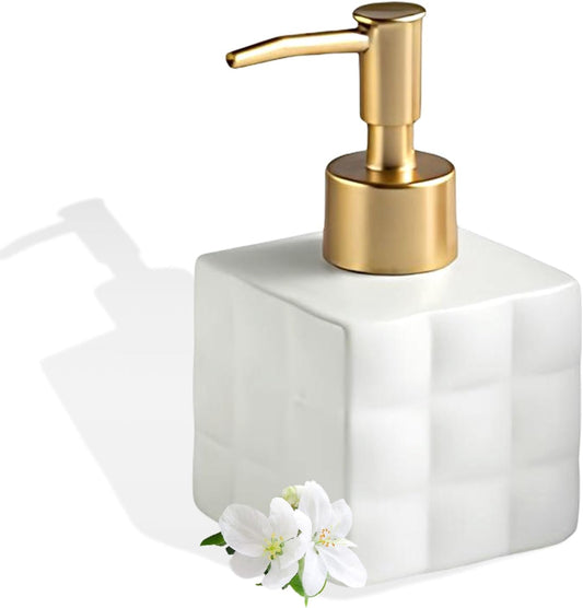 Hand Soap Dispenser Dish Cube Soap Dispenser Countertop 7.44 FL OZ. /220 ML Hand Lotion Pump Bottle Ceramic Lotion Container Liquid Hand Soap Jar Shower Dispenser Kitchen Bathroom Décor (White)