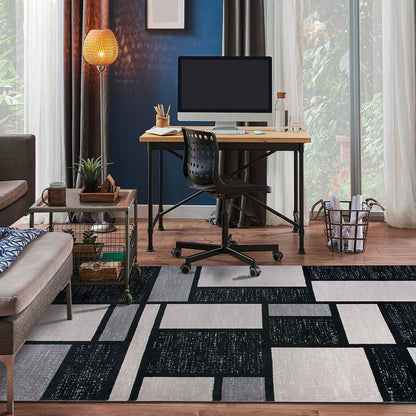 Contemporary Modern Boxes Design Soft Indoor Area Rug 3'3" X 5' Gray