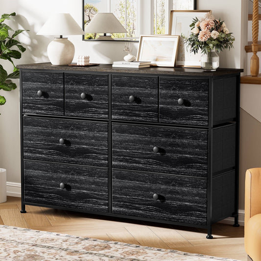 8 Drawer Dresser for Bedroom Chest of Drawers Fabric Storage Bin Black