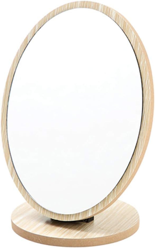 Oval Compact Table Mirror - Wood Framed Desktop Mirror with 90 Degree Rotation for Makeup & Cosmetic