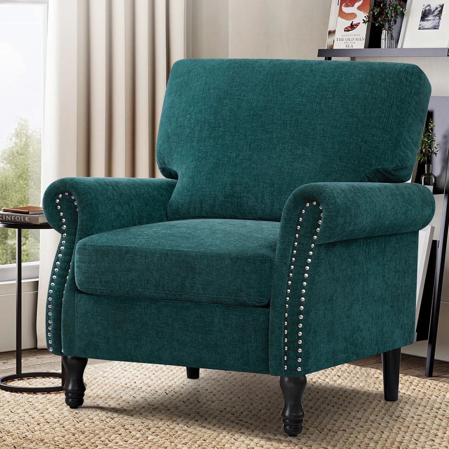Modern Accent Chair Armchair, Linen Fabric Upholstered Comfy Single Sofa with Solid Wood Frame for Living Room, Green