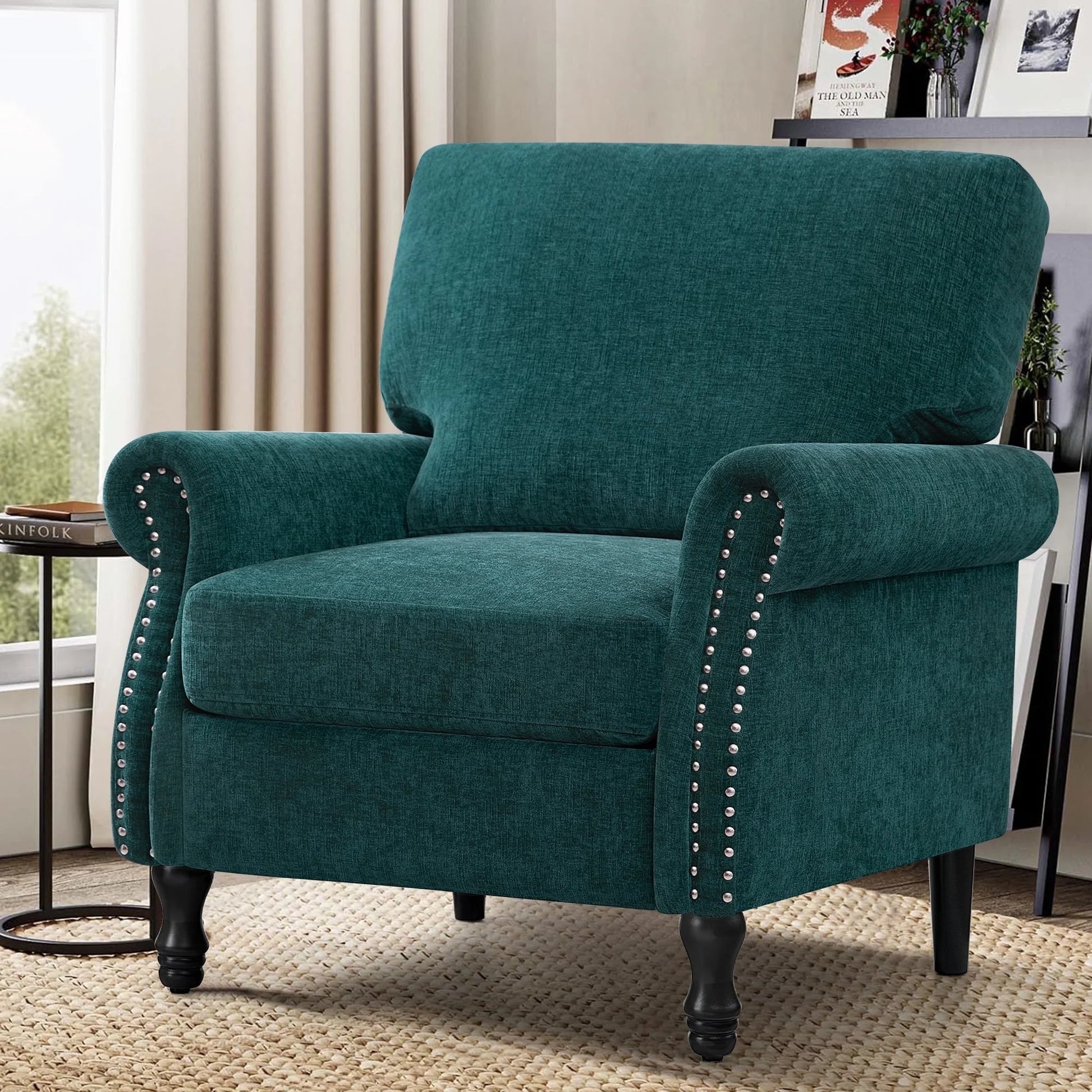 Modern Accent Chair Armchair, Linen Fabric Upholstered Comfy Single Sofa with Solid Wood Frame for Living Room, Green