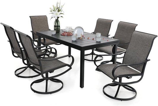Patio Dining Set 7 Piece for All Weather, Outdoor Table & Chairs Set for 6 with Swivel Patio Dining Chairs and 1 Extendable Large Patio Table for 6-8 Person