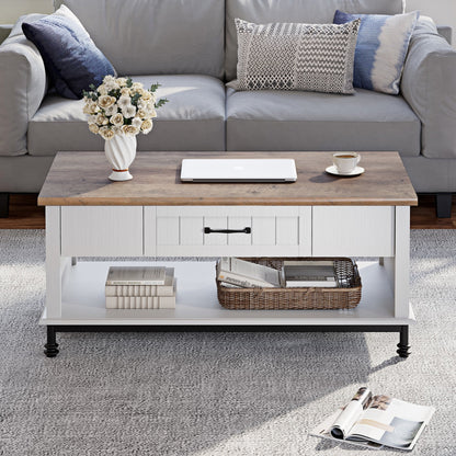 White Coffee Table with Storage Farmhouse Sofa Tea Table